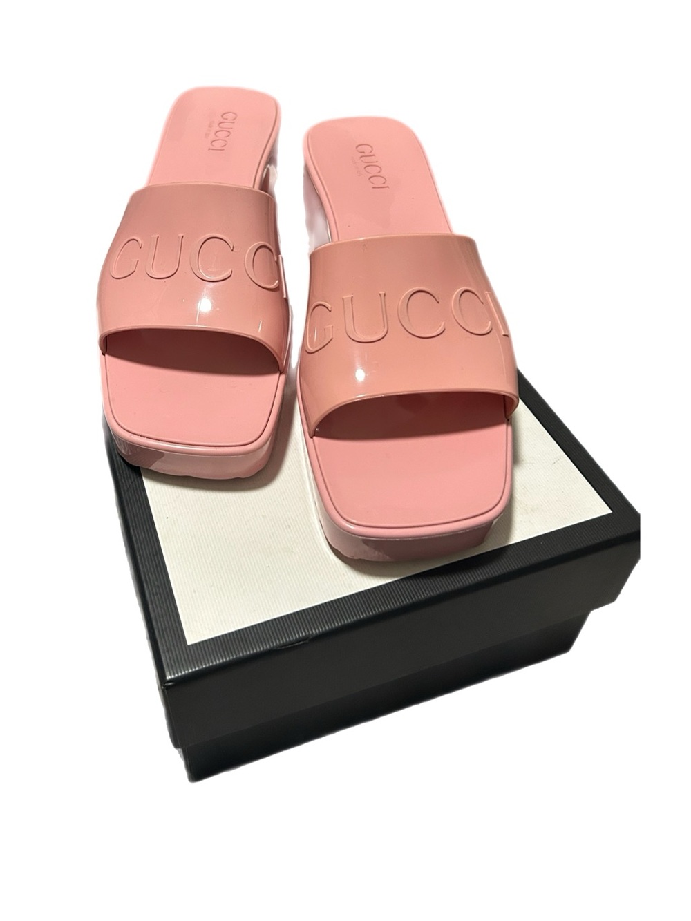Gucci Glossy Blush Pink Platform Mule Sandals - Picture 2 of 6